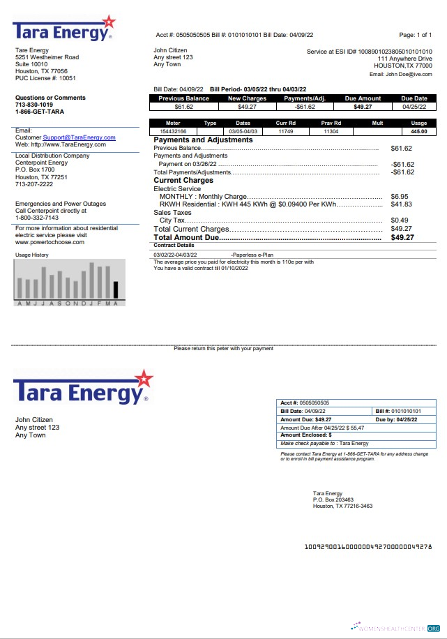 download download USA Texas Tara Energy utility bill template in Word and PDF format PDF template PDF template
